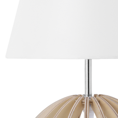 Table Lamp Round Wood Base White Shade Modern