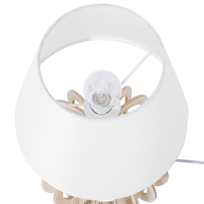 Table Lamp Round Wood Base White Shade Modern