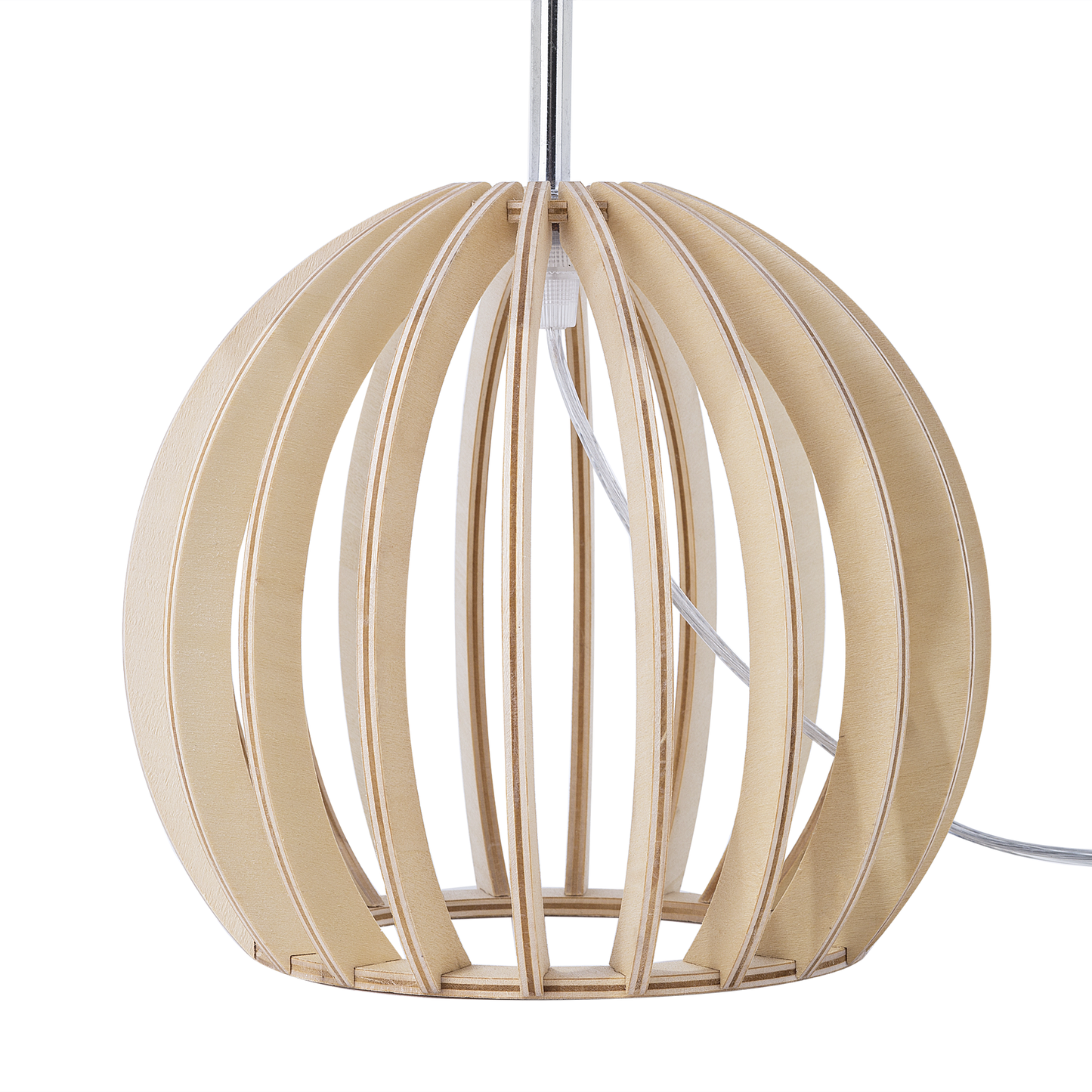 Table Lamp Round Wood Base White Shade Modern