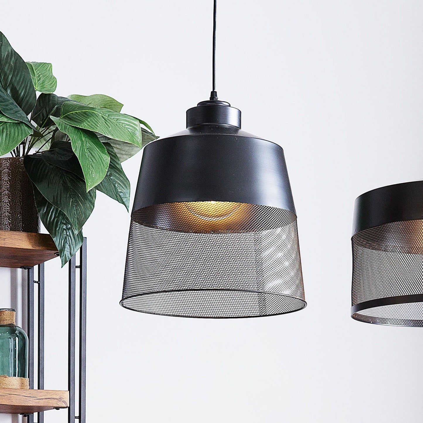 Pendant Lamp Black Metal Mesh Vintage Industrial Light