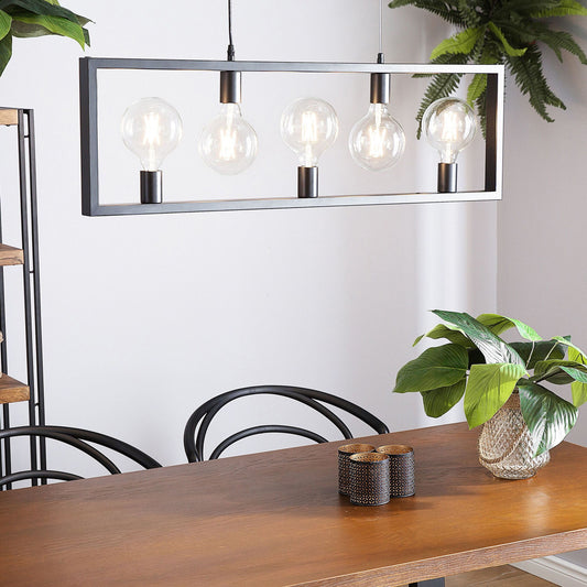 Industrial 5 Light Black Rectangular Pendant Lamp