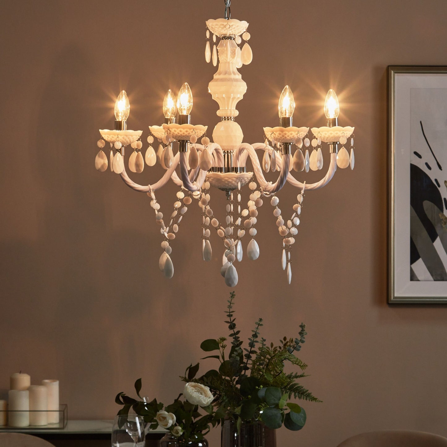 Crystal Chandelier 6 Light White Bulbs For Living Room