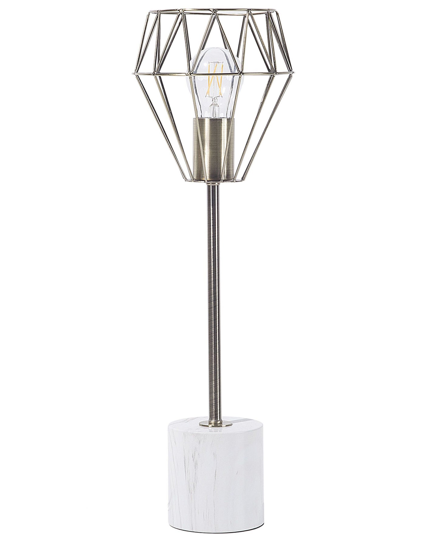 Brass Table Lamp With Diamond Cage Shade Marble Base Tall