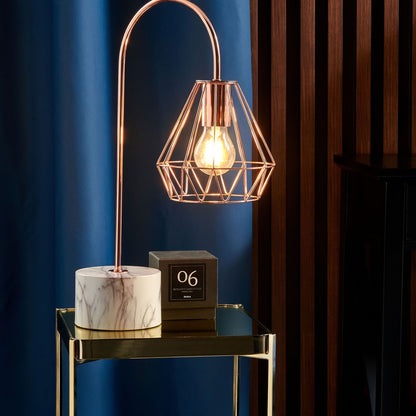 Copper Table Lamp Diamond Cage Shade Marble Base