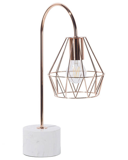 Copper Table Lamp Diamond Cage Shade Marble Base