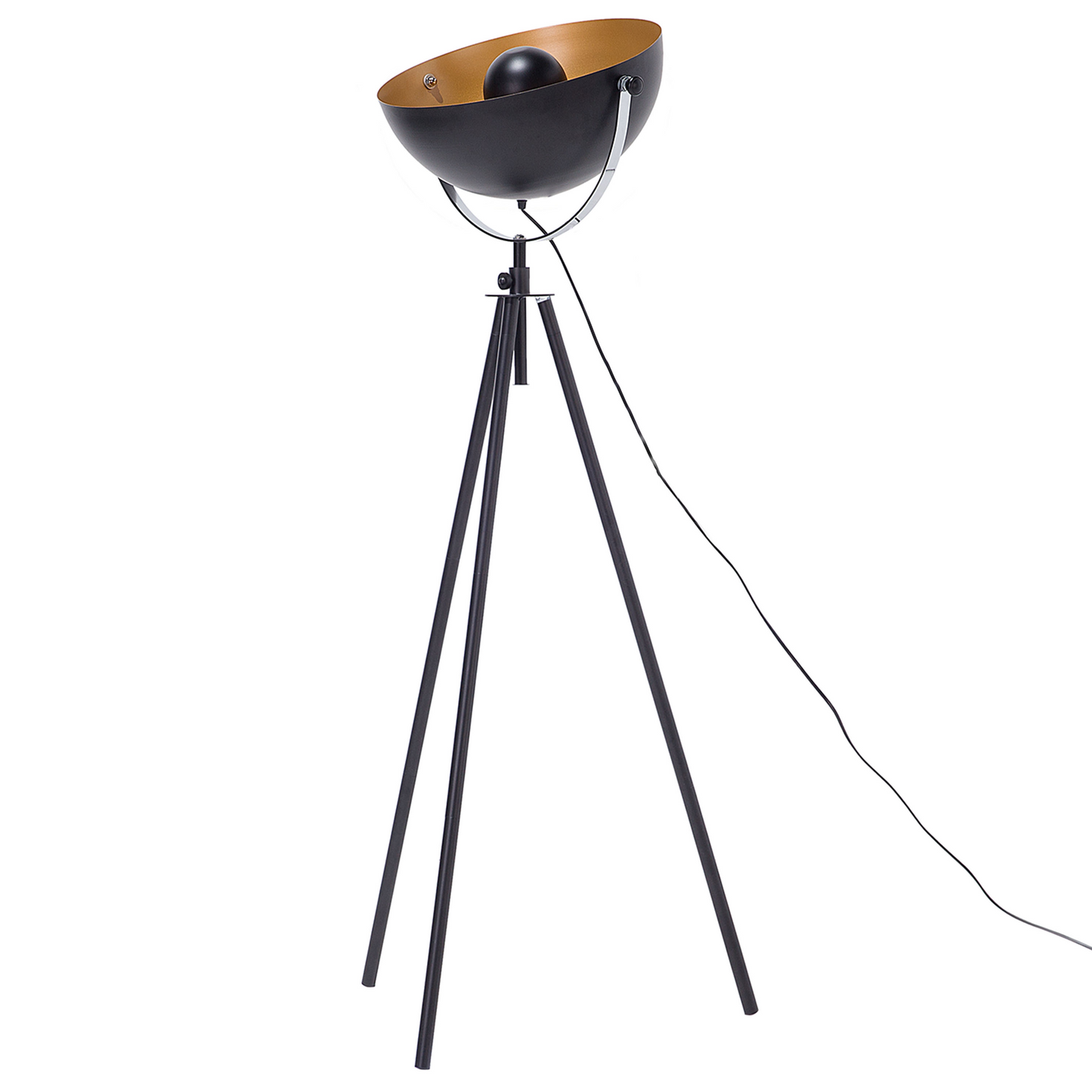 Floor Lamp Black and Gold 170cm Tripod Base with Adjustable Open Shade Industrial