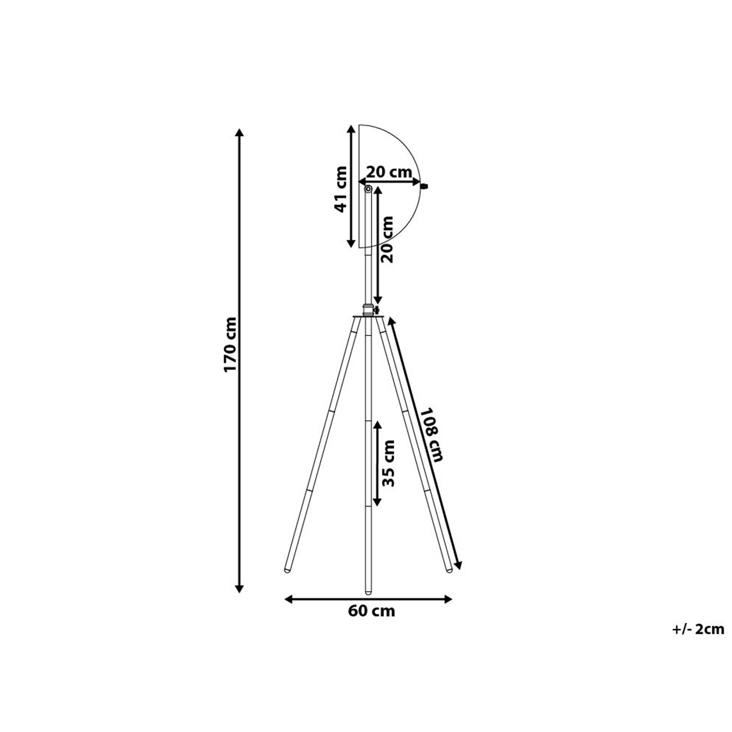 Floor Lamp Black and Gold 170cm Tripod Base with Adjustable Open Shade Industrial
