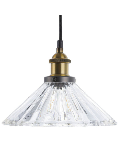 Pendant Lamp 1 Light Transparent Glass Cone Shade With Brass Detailing