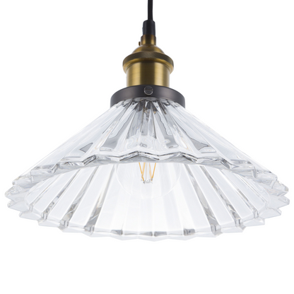 Pendant Lamp 1 Light Transparent Glass Cone Shade With Brass Detailing