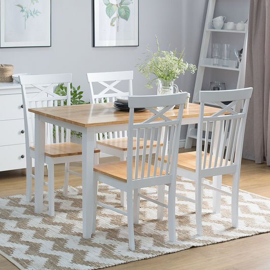 Home Set Of 2 White Wood Dining Chairs With Light Wood Accents