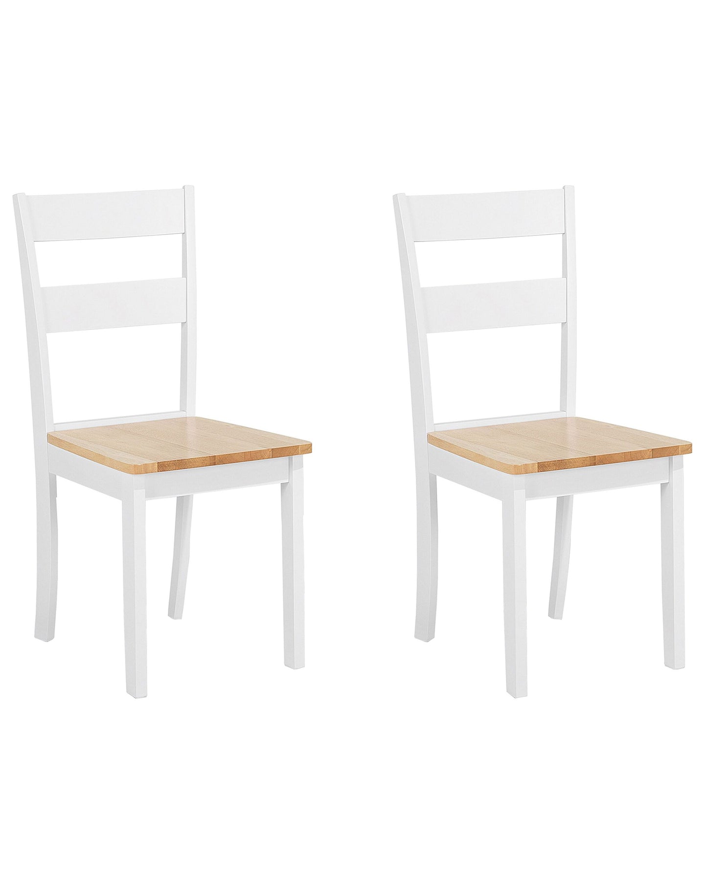 Set of 2 White Rubberwood Slat Back Dining Chairs Cottage Style
