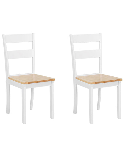 Set of 2 White Rubberwood Slat Back Dining Chairs Cottage Style
