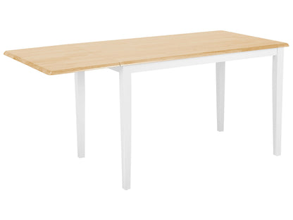 Dining Table Light Brown Rubberwood Drop Leaf White Legs