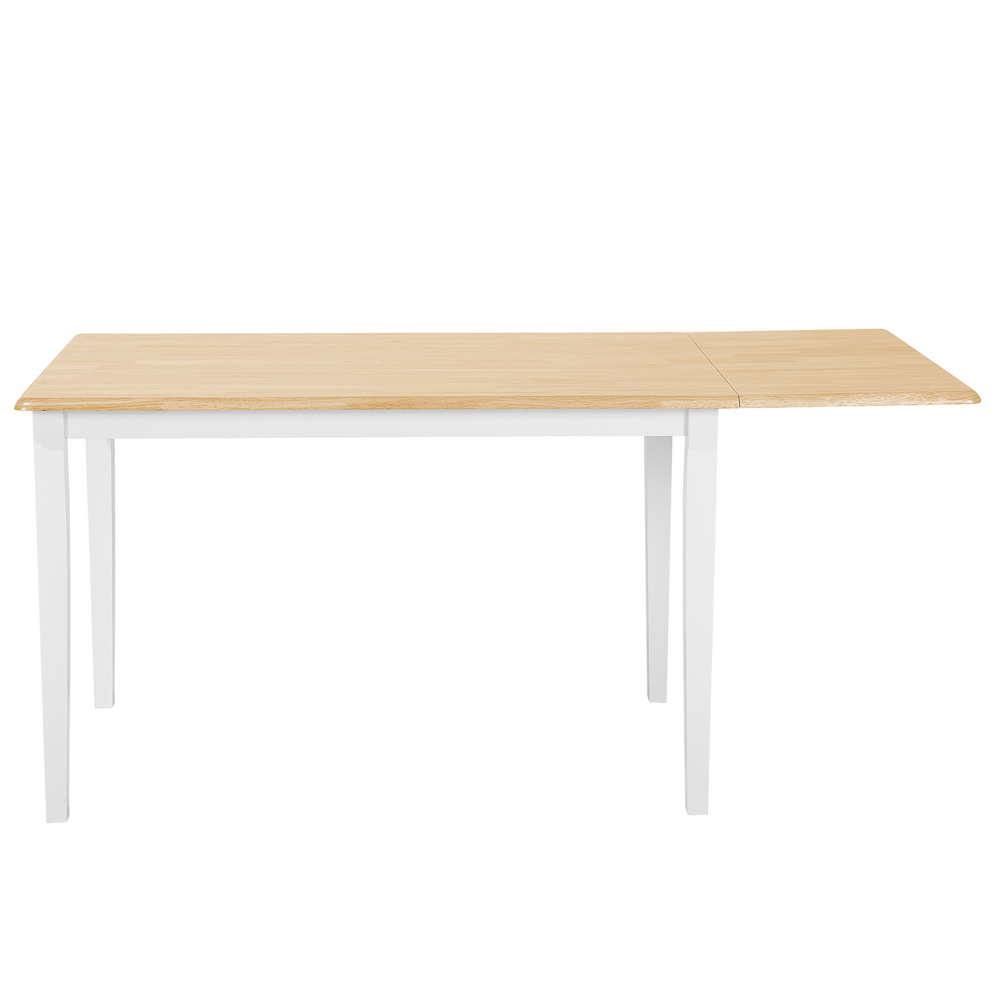 Dining Table Light Brown Rubberwood Drop Leaf White Legs