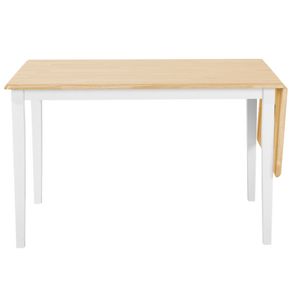 Dining Table Light Brown Rubberwood Drop Leaf White Legs