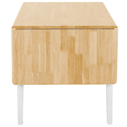 Dining Table Light Brown Rubberwood Drop Leaf White Legs