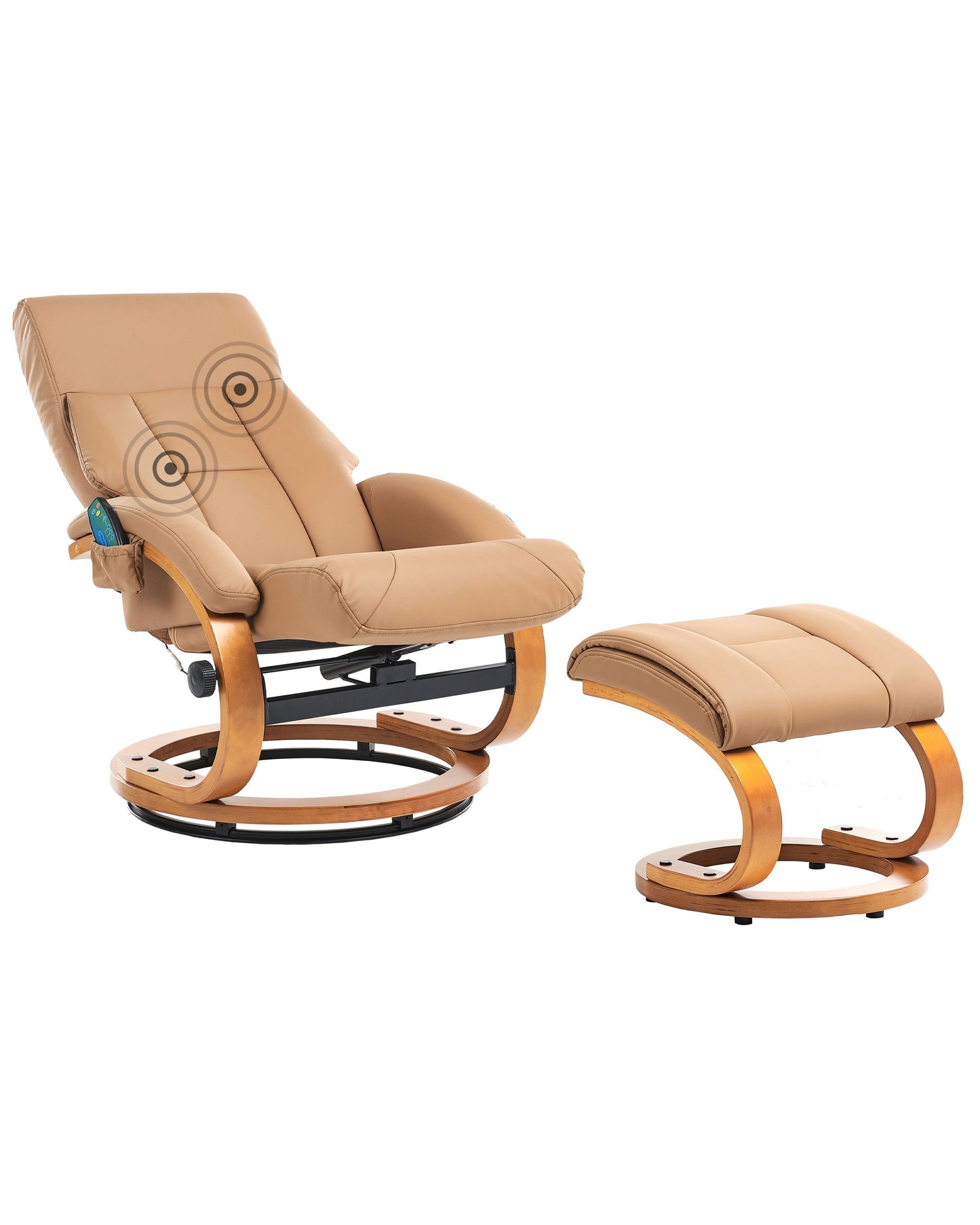 Beige Faux Leather Heated Recliner With Footstool 5 Massage Modes