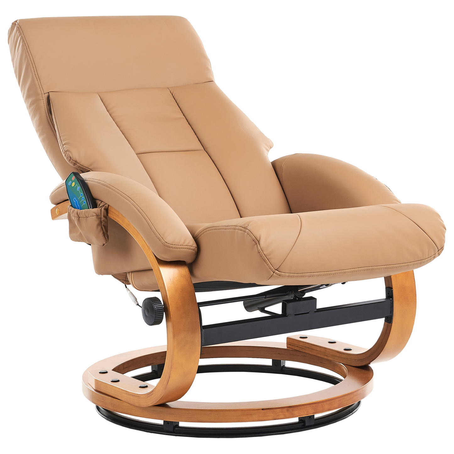 Beige Faux Leather Heated Recliner With Footstool 5 Massage Modes