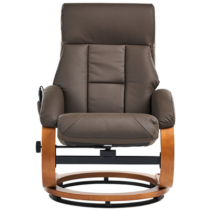 Brown Faux Leather Recliner Armchair With Footstool Heated Massage 5 Modes Retro Design