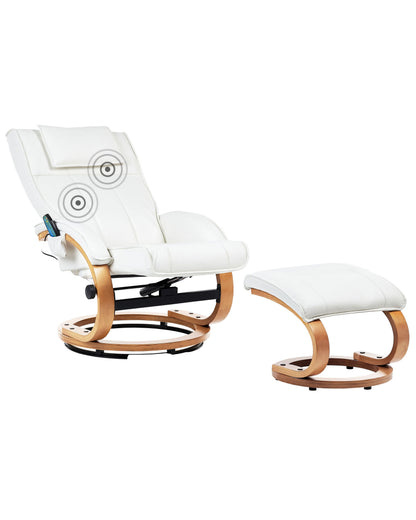 Retro Recliner Armchair White Faux Leather Heated Massage
