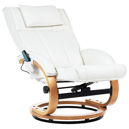 Retro Recliner Armchair White Faux Leather Heated Massage