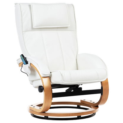 Retro Recliner Armchair White Faux Leather Heated Massage