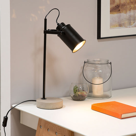 Table Lamp Black Industrial Spotlight With Concrete Base