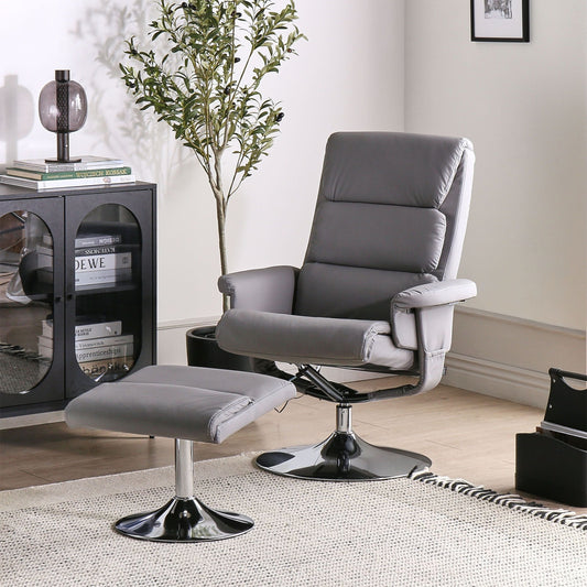 Recliner Armchair Grey Footstool Faux Leather Heated Massage
