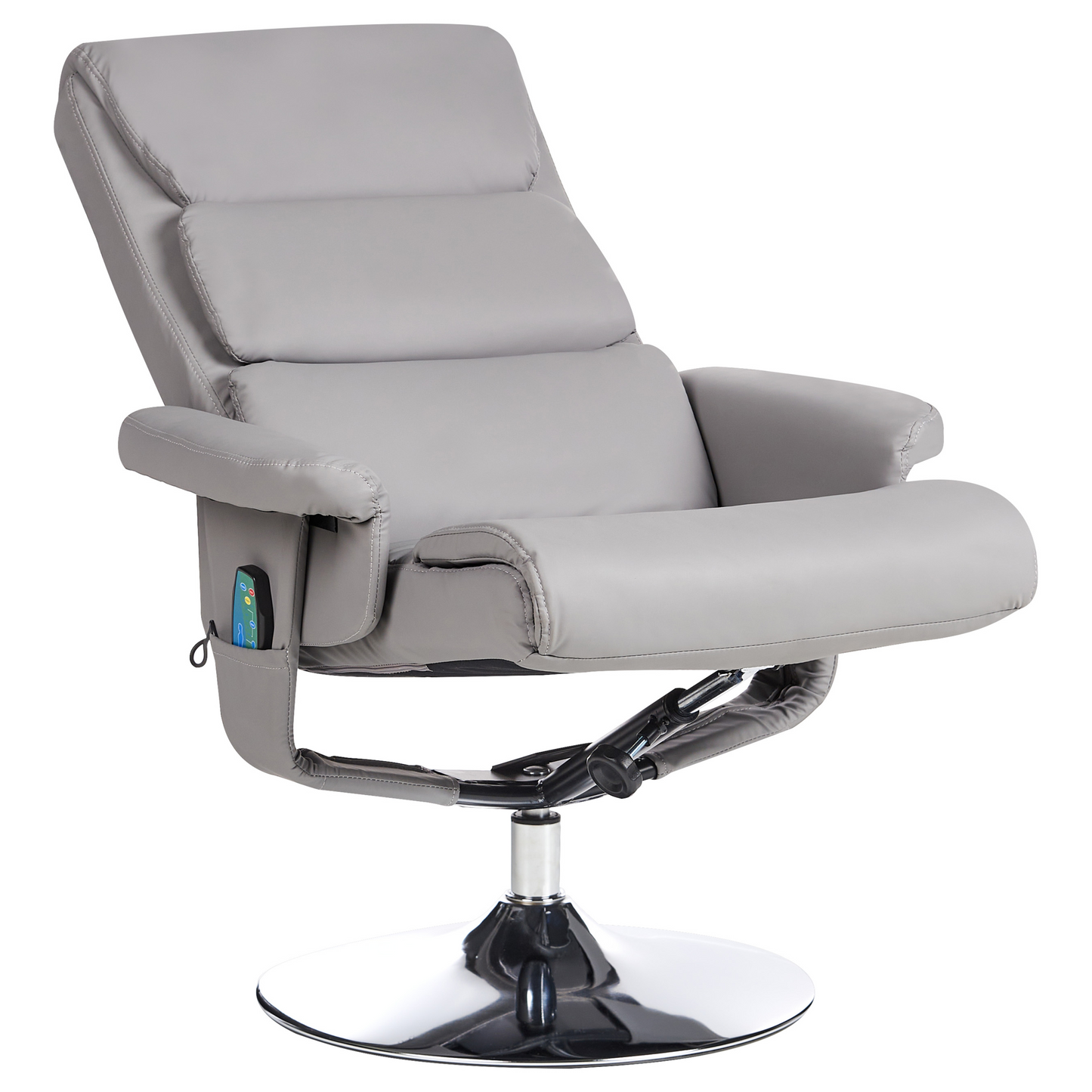 Recliner Armchair Grey Footstool Faux Leather Heated Massage