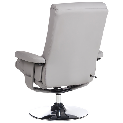 Recliner Armchair Grey Footstool Faux Leather Heated Massage