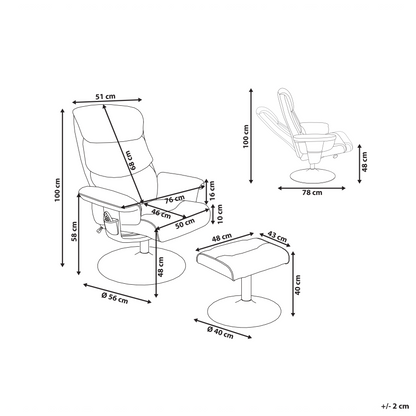 Recliner Armchair Grey Footstool Faux Leather Heated Massage
