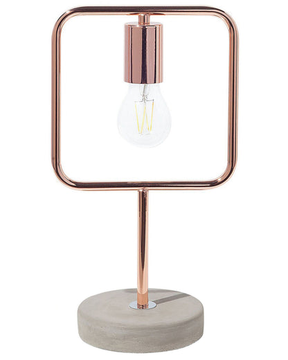 Industrial Copper Colour Table Lamp With Concrete Base And Copper Painted Pole Square Naked Shade