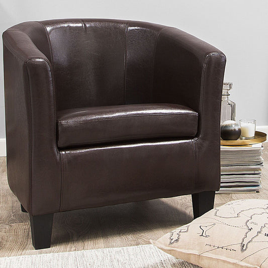 Belmont Home Club Armchair Brown Faux Leather Low Back Tub Retro