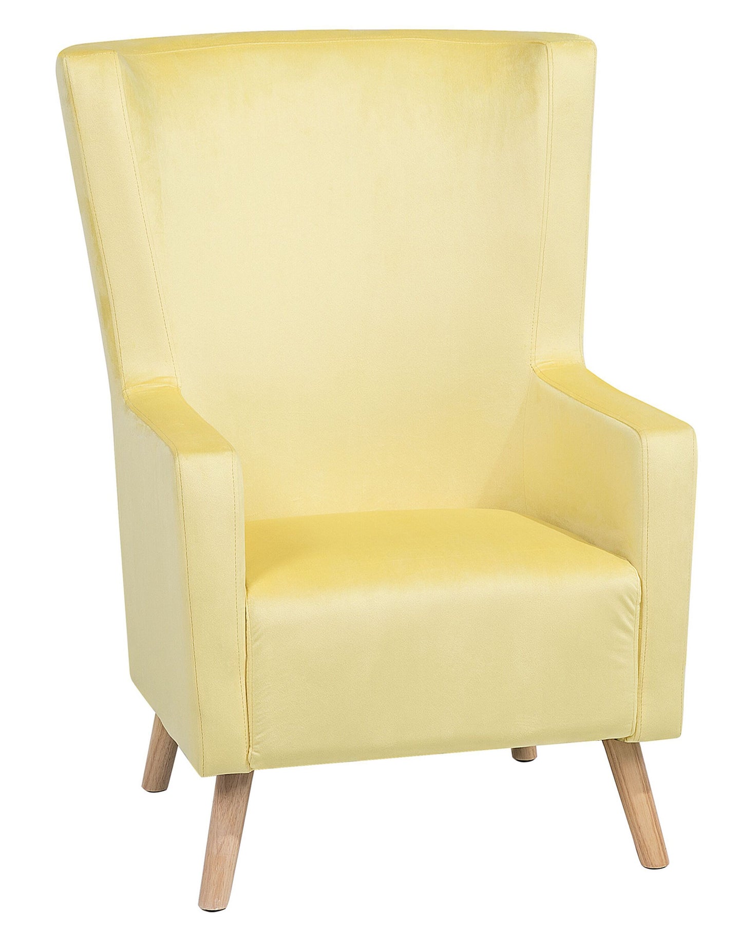 Wingback Chair Yellow Velvet Upholstery High Back With Slanted Wooden Legs