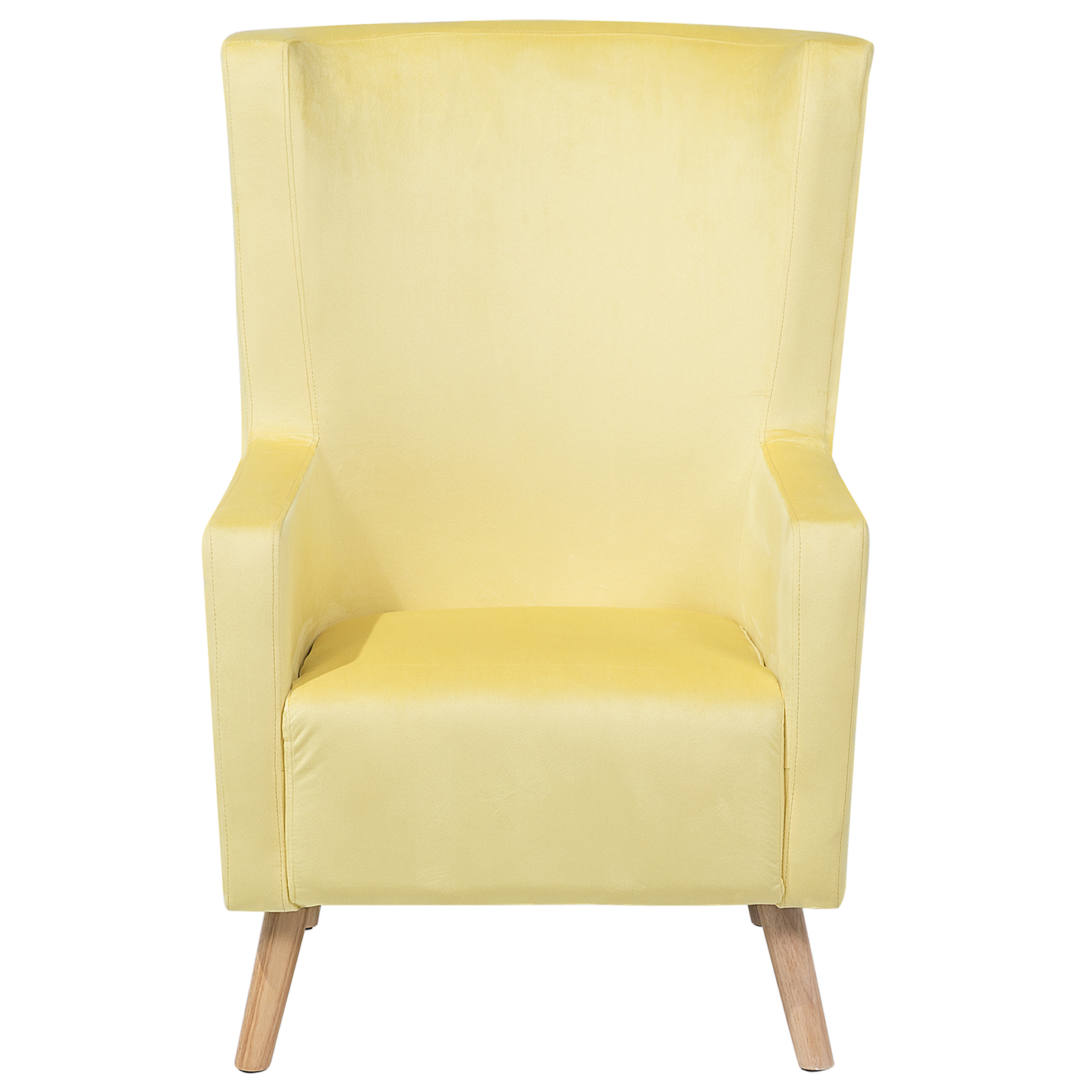 Wingback Chair Yellow Velvet Upholstery High Back With Slanted Wooden Legs