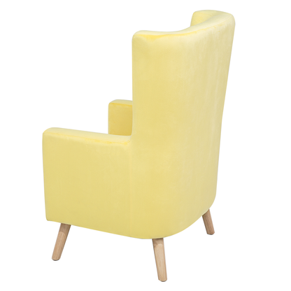 Wingback Chair Yellow Velvet Upholstery High Back With Slanted Wooden Legs