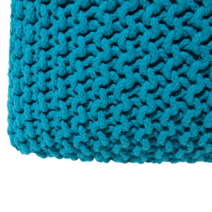 Pouf Ottoman Blue Knitted Cotton With EPS Beads Filling 50 x 50cm Square