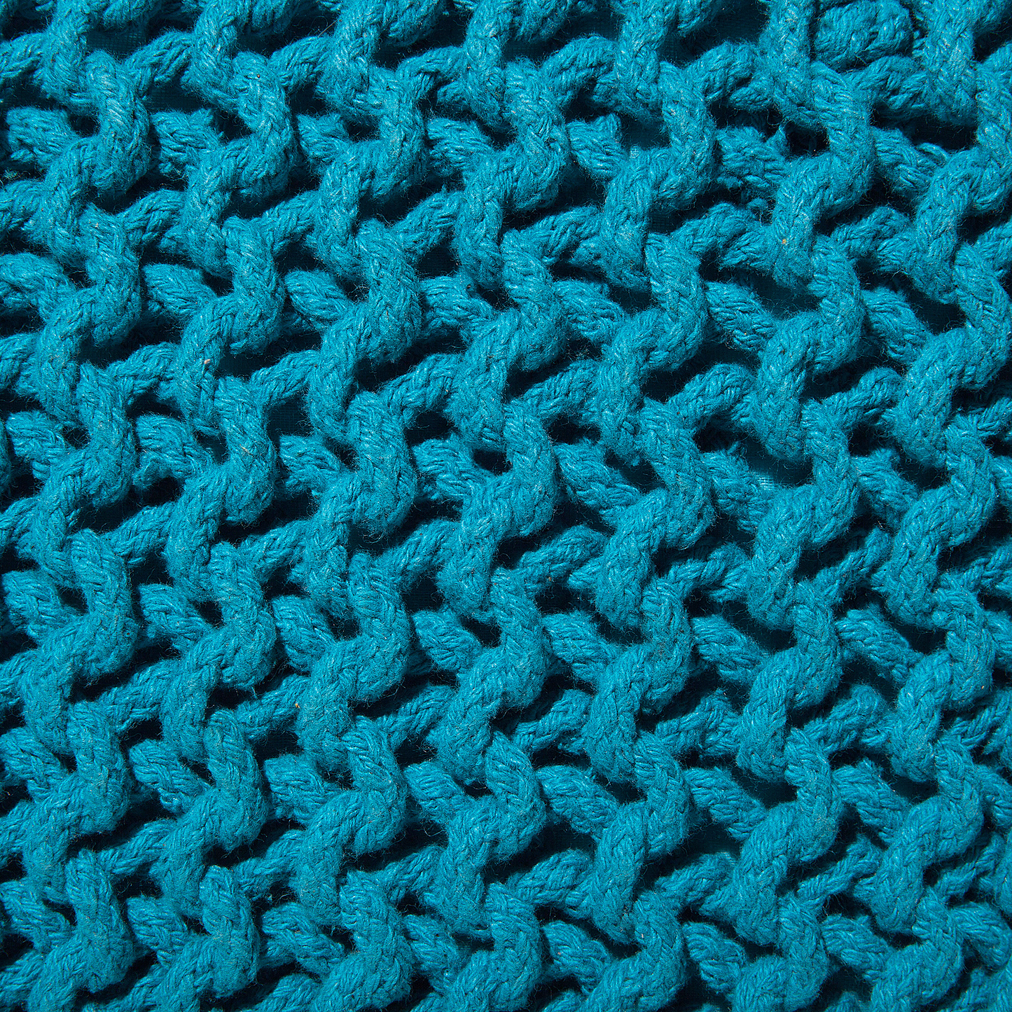 Pouf Ottoman Blue Knitted Cotton With EPS Beads Filling 50 x 50cm Square