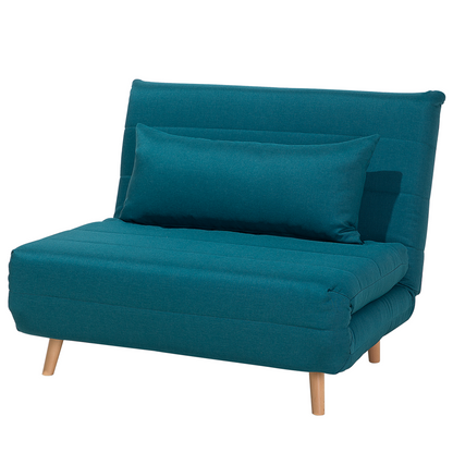Small Sofa Bed Blue Fabric 1 Seater Fold Out Sleeper