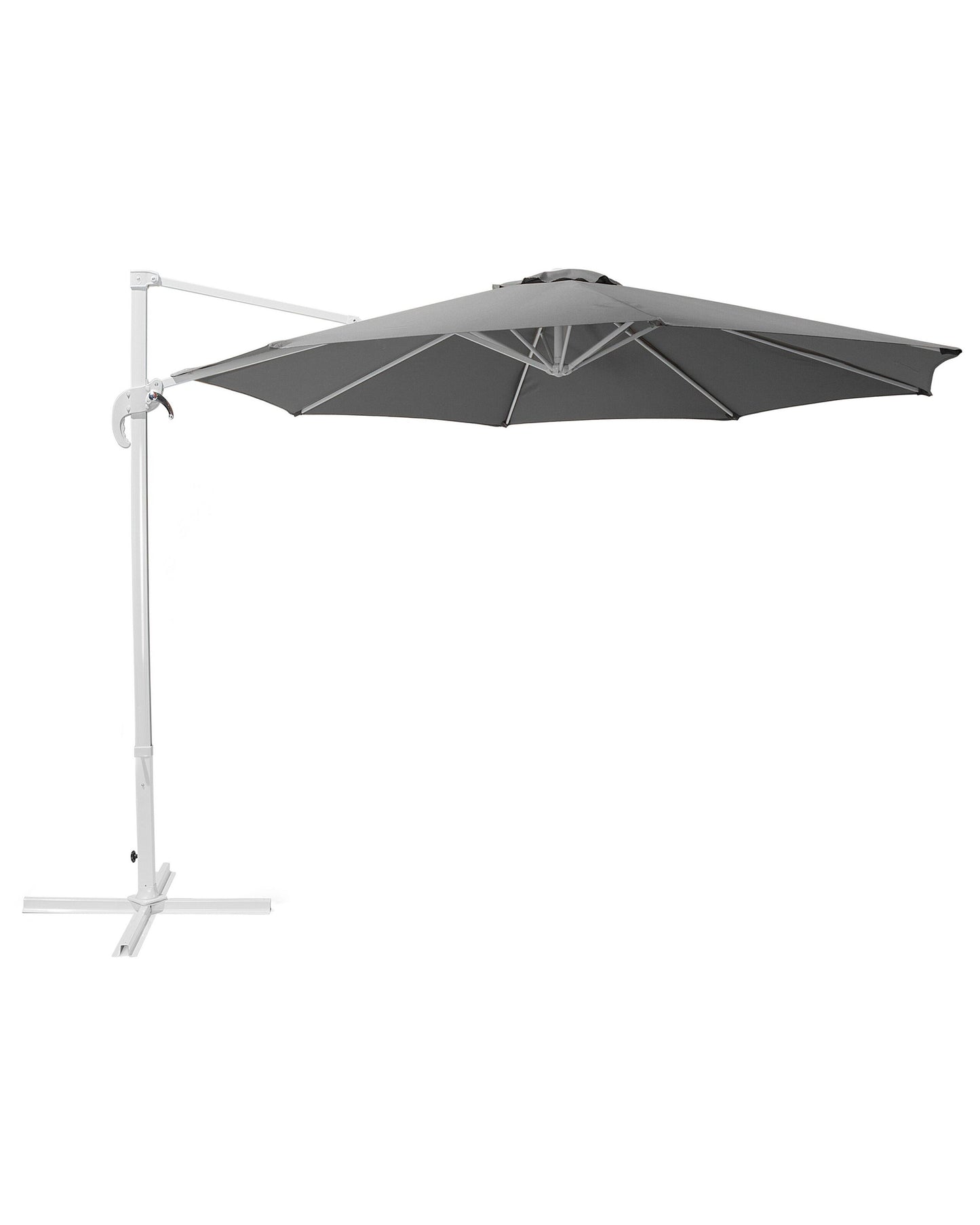 Garden Sun Cantilever Parasol With Crank, 240cm, Dark Grey Canopy, White Steel Pole, Weather Resistant