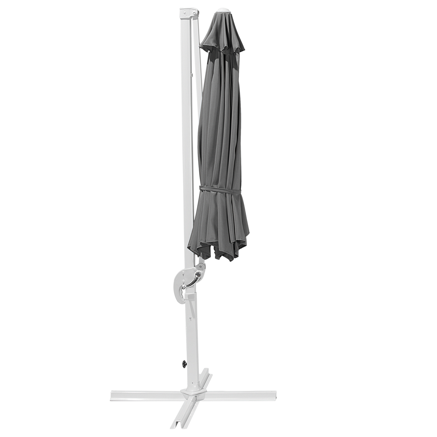 Garden Sun Cantilever Parasol With Crank, 240cm, Dark Grey Canopy, White Steel Pole, Weather Resistant