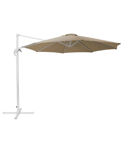 Garden Sun Cantilever Parasol 240cm Beige Sand Canopy With Crank And White Steel Pole Weather Resistant