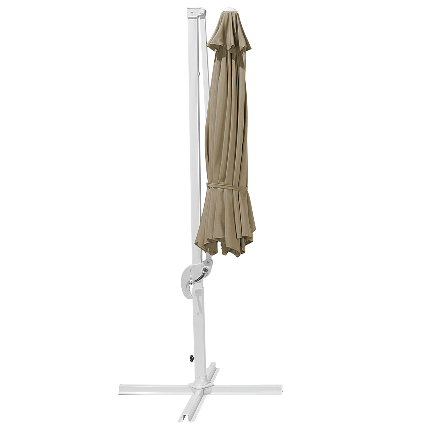 Garden Sun Cantilever Parasol 240cm Beige Sand Canopy With Crank And White Steel Pole Weather Resistant