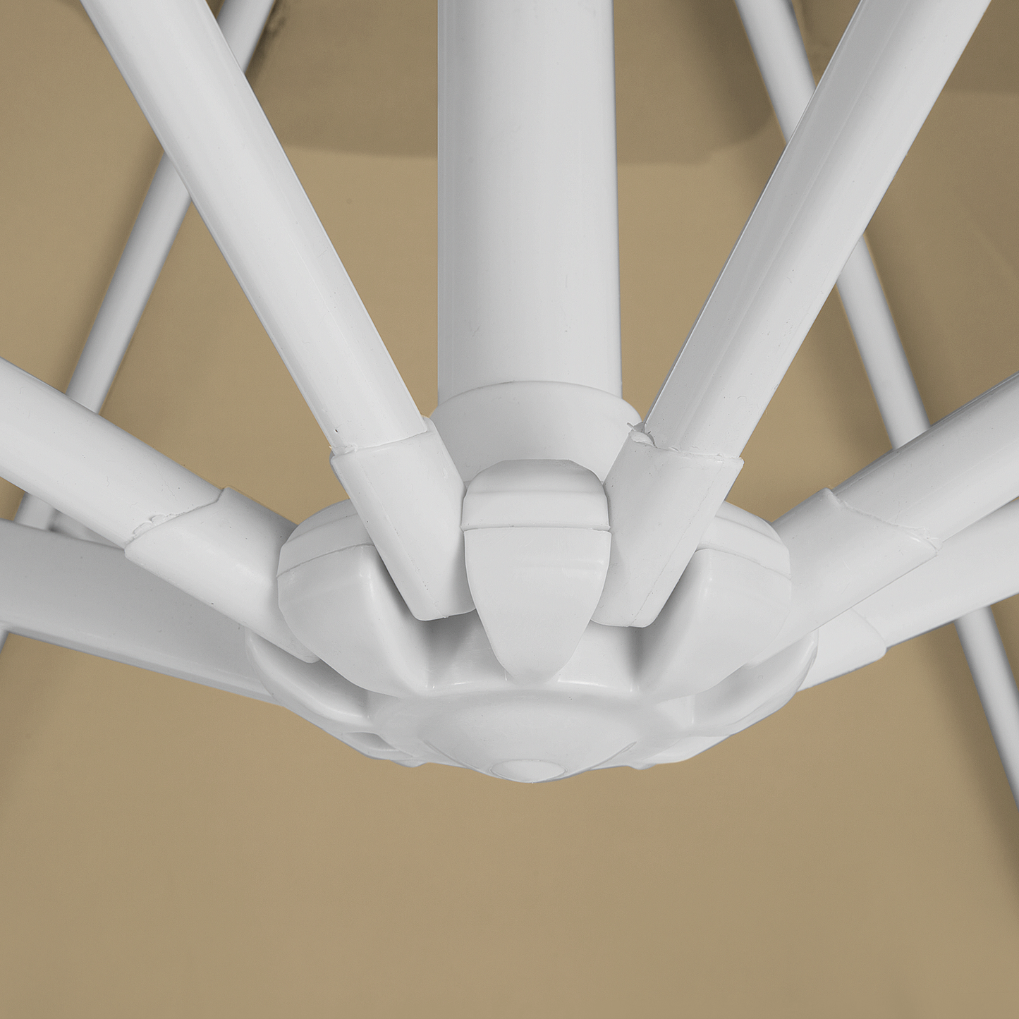 Garden Sun Cantilever Parasol 240cm Beige Sand Canopy With Crank And White Steel Pole Weather Resistant