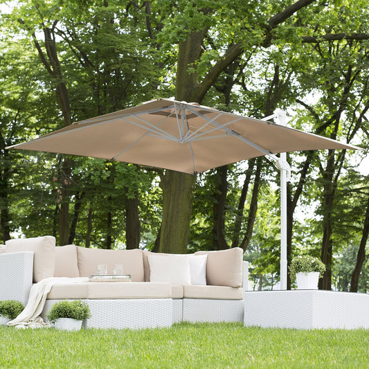 Garden Sun Parasol 235cm Cantilever White Pole Sand Beige Canopy Crank Mechanism