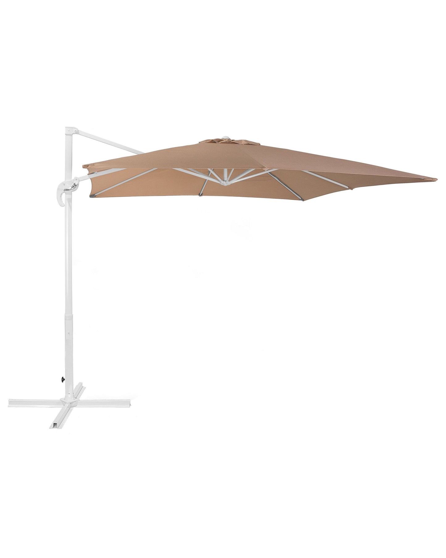 Garden Sun Parasol 235cm Cantilever White Pole Sand Beige Canopy Crank Mechanism