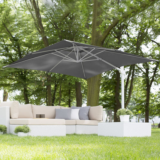 Garden Sun Parasol 235cm Grey Canopy White Pole Cantilever Crank
