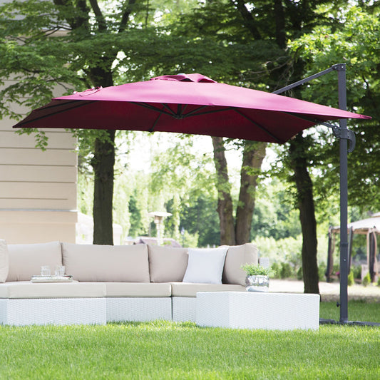 Garden Sun Parasol Burgundy Canopy Black Steel Cantilever 235cm Crank