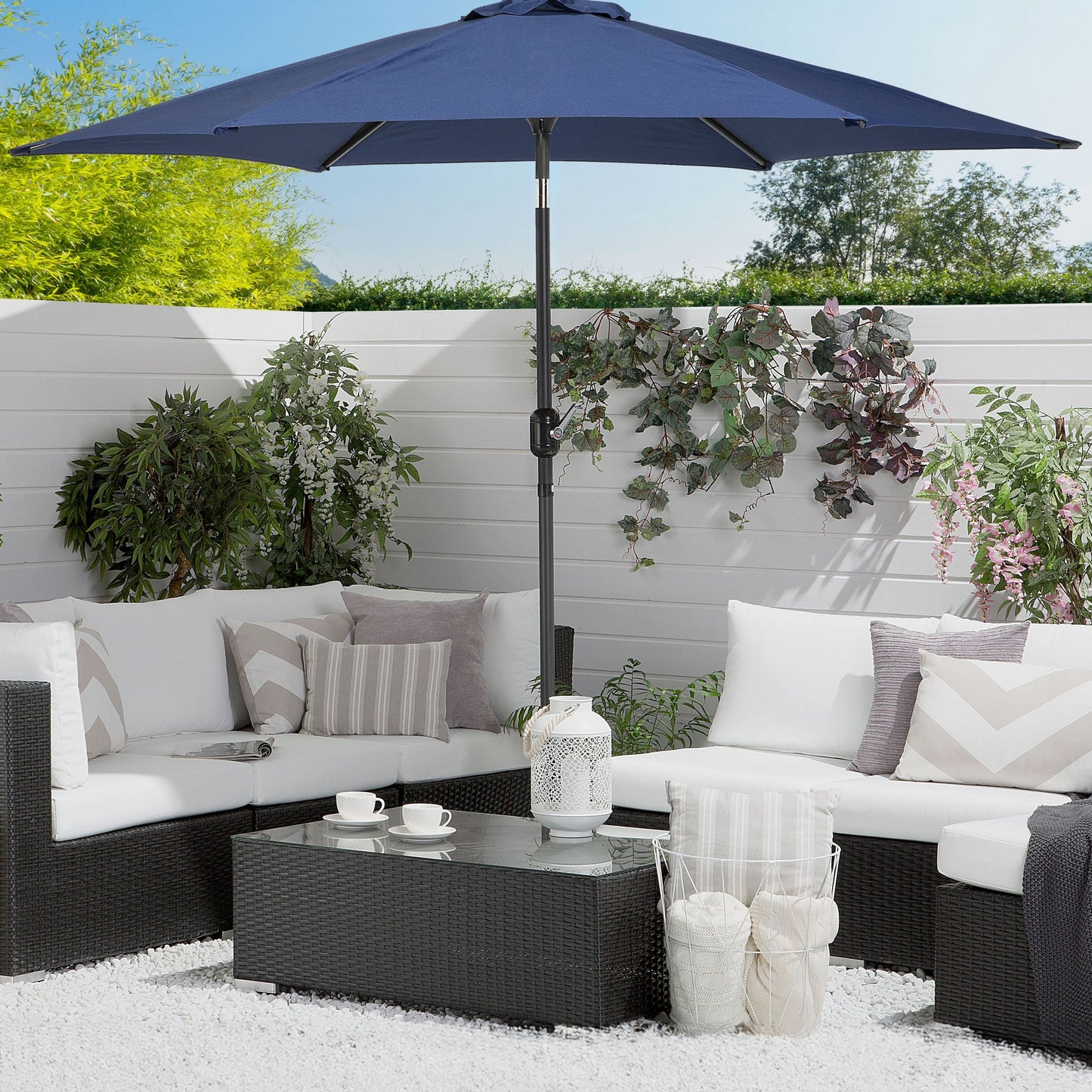 Garden Sun Parasol Navy Blue 230cm Weather Resistant Patio Umbrella