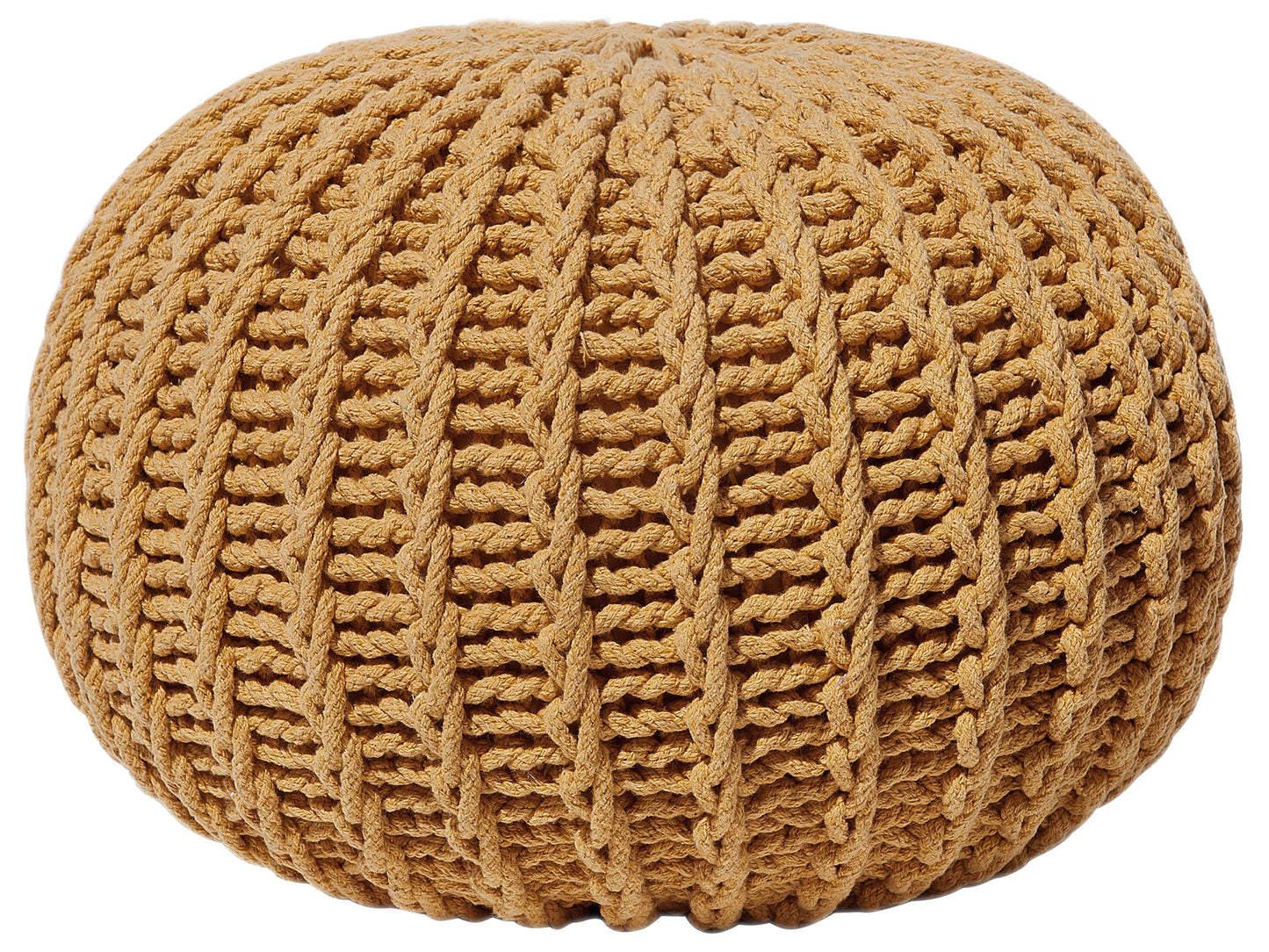 Pouf Ottoman Yellow Knitted Cotton 50 x 35cm Small Footstool
